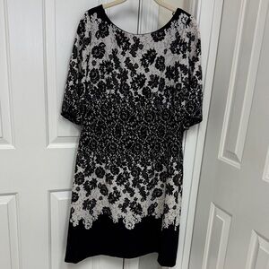 Adrianna Papell Black and Cream Lace Midi Dress